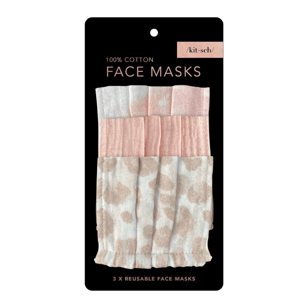 Assorted KitSch face masks in various colors and patterns from Pasteur Pharmacy, designed for comfortable face protection.