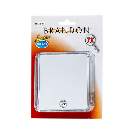 Brandon 4-inch 7x magnifying square face mirror with suction cup for close-up grooming and makeup application.