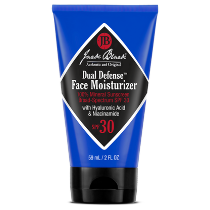 Jack Black Dual Defense Face Moisturizer SPF 30 in a 2 oz bottle, designed for skin hydration and sun protection.