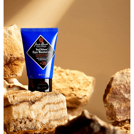 Jack Black Dual Defense Face Moisturizer SPF 30 in 2 oz bottle, hydrating skincare with sun protection for men