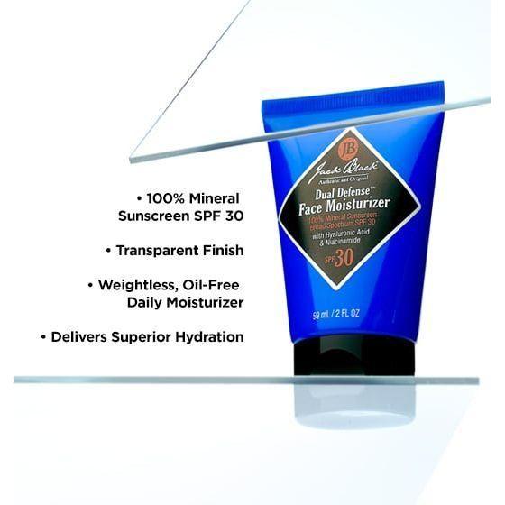 Jack Black Dual Defense Face Moisturizer SPF 30 in a 2 oz bottle, designed for daily hydration and sun protection.
