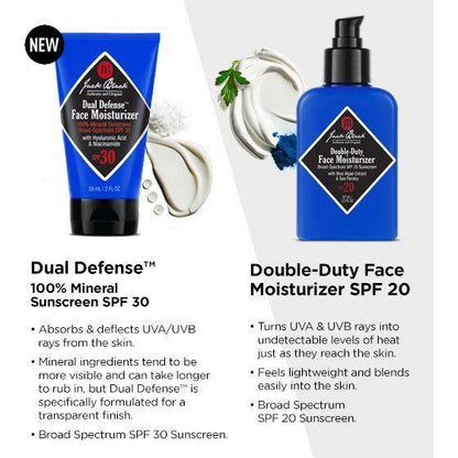 Jack Black Dual Defense Face Moisturizer SPF 30 in a 2 oz bottle, providing hydration and sun protection for the face.