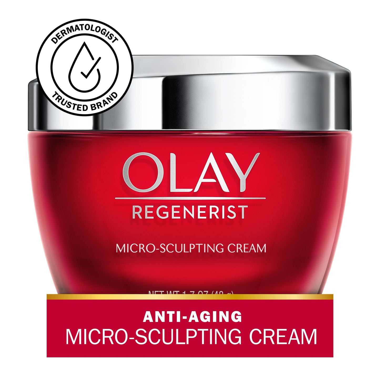 Olay Regenerist Micro-Sculpting Cream face moisturizer in 1.7 oz jar, smooth and hydrating skincare product.