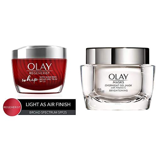 Olay Regenerist Whip face moisturizer with SPF 25 in 50ml jar, providing lightweight hydration and sun protection.