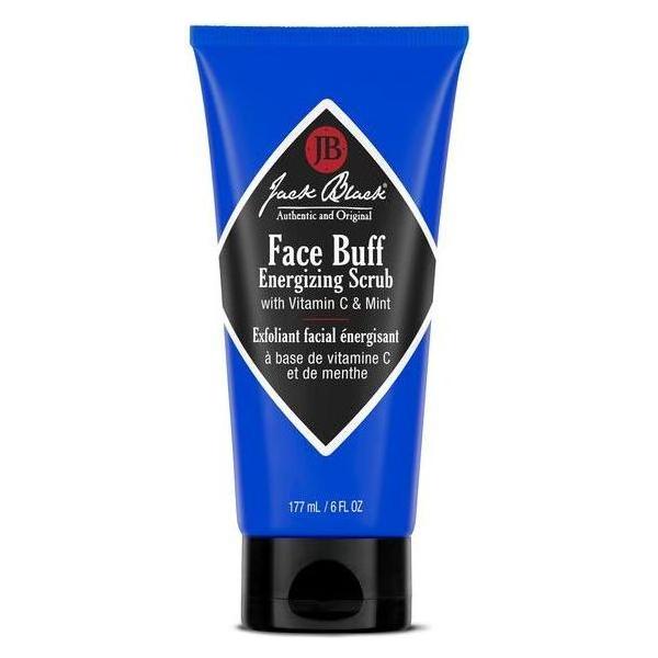 Jack Black Face Buff energizing scrub with Vitamin C and menthol, in a 177ml tube, designed for refreshing facial cleansing.