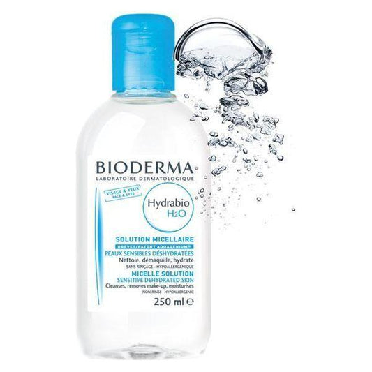 Bioderma Hydrabio H2O Micelle Solution facial cleanser for dehydrated, sensitive skin in 8.4 fl oz bottle.