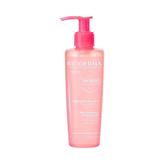 Bioderma Sensibio Mild Cleansing Foaming Gel in 200ml bottle, gentle facial cleanser for sensitive skin, with a clean label design.