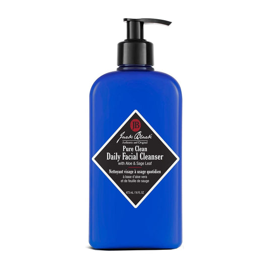 Jack Black Pure Clean Daily Facial Cleanser in 16 fl oz bottle, a gentle facial cleanser for clean, refreshed skin.