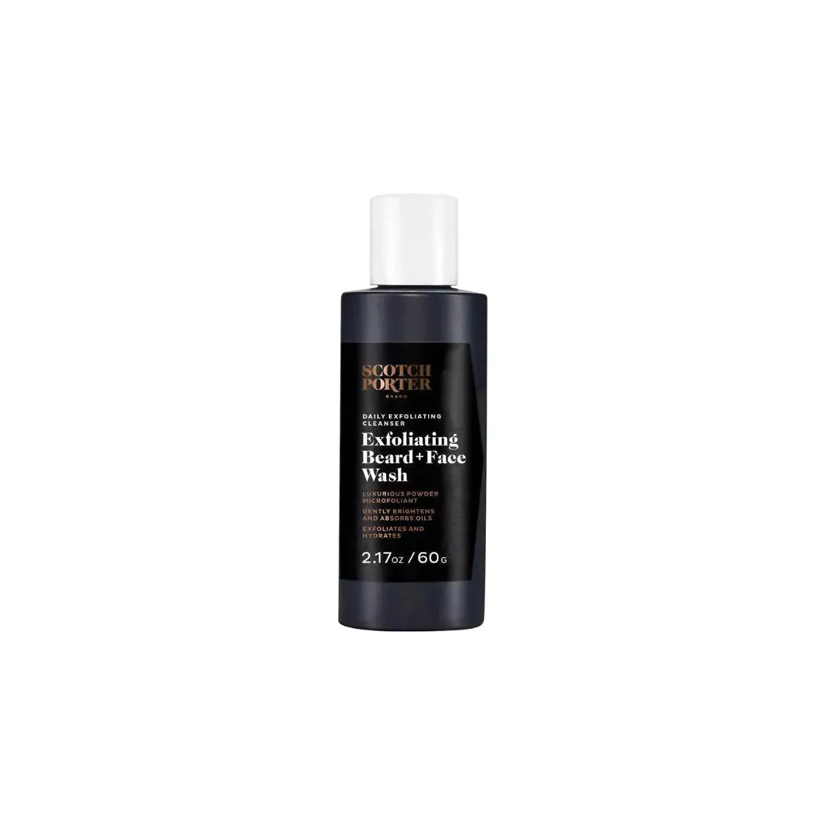 Travel-size Scotch Porter Daily Exfoliating Facial Cleanser showing the white tube with blue accents and product label.