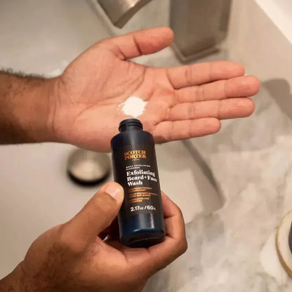 Travel-size Scotch Porter Daily Exfoliating Cleanser, facial cleanser in a compact bottle for deep skin cleansing.