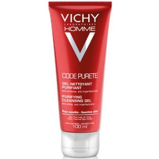 Vichy Homme Code Purete purifying gel cleanser in 100ml bottle, facial cleanser for men with refreshing, cleansing formula