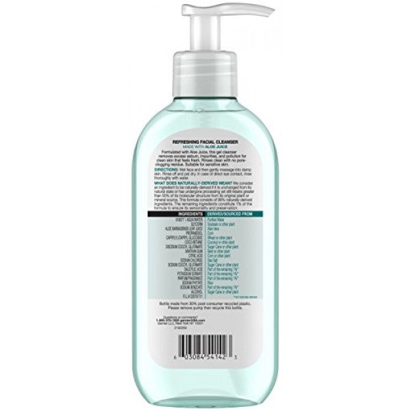 Garnier SkinActive Refreshing Facial Cleanser in 6.7 oz bottle, gentle facial cleanser for refreshing and clean skin.