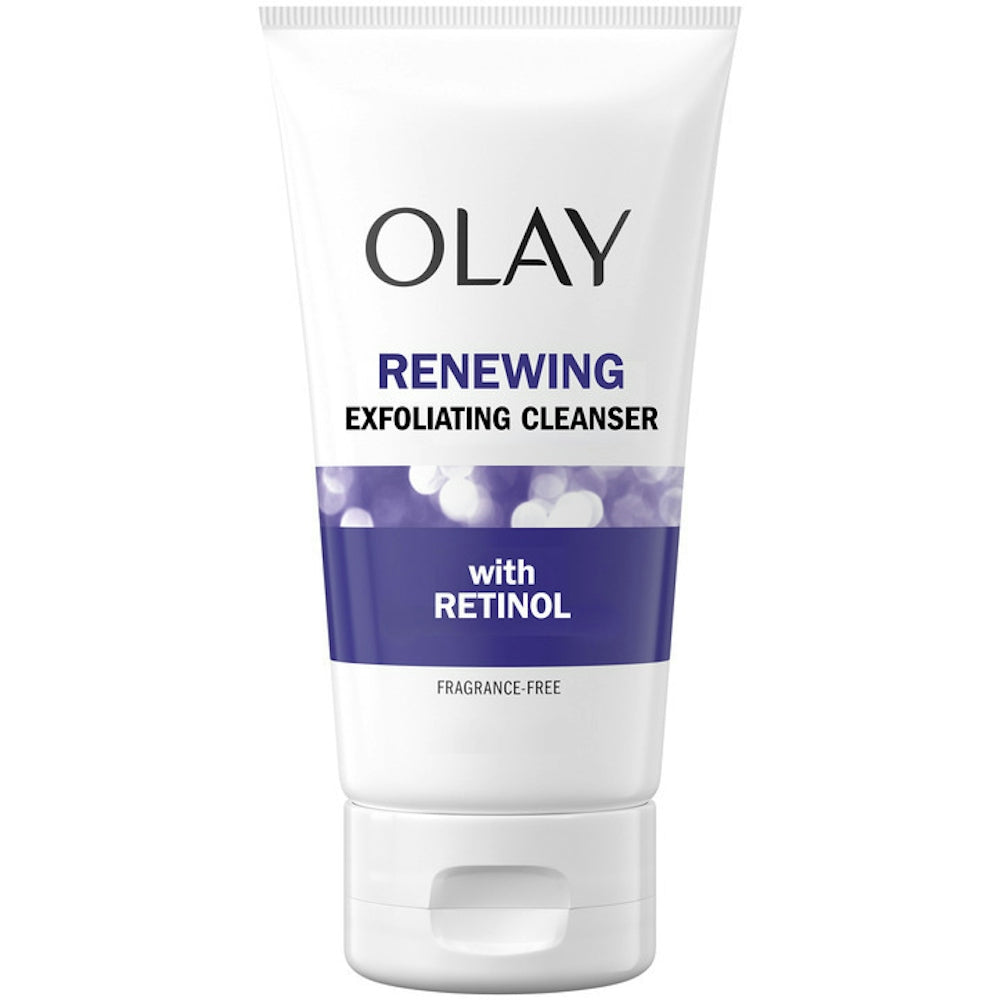 Olay Renewing Retinol Face Cleanser in 5 oz bottle, gentle facial cleanser with retinol for skin renewal and cleansing.