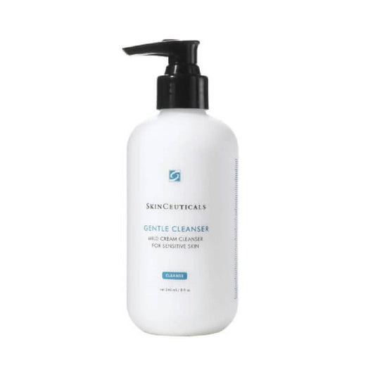 Gentle Skinceuticals facial cleanser in a clear bottle, suitable for sensitive skin, displayed on a white background.