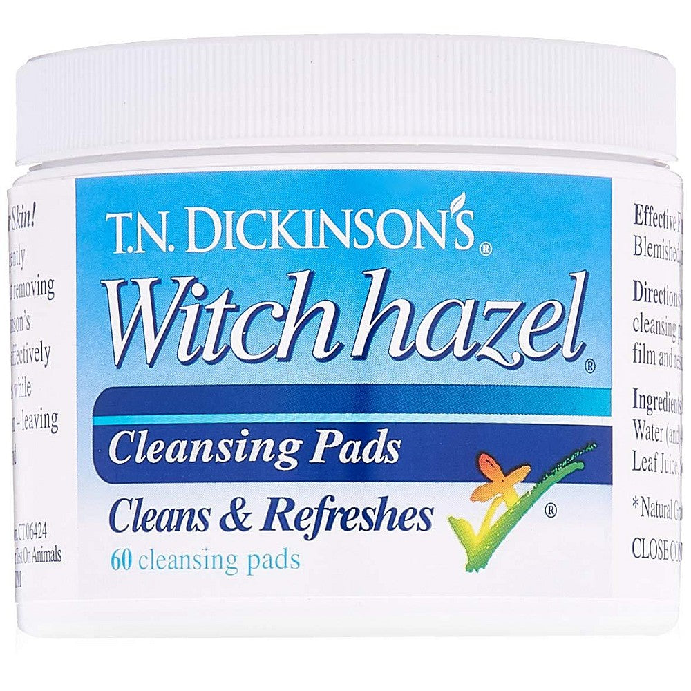 T.N. Dickinson’s natural witch hazel cleansing pads for facial cleansing, 60 count, by Pasteur Pharmacy.