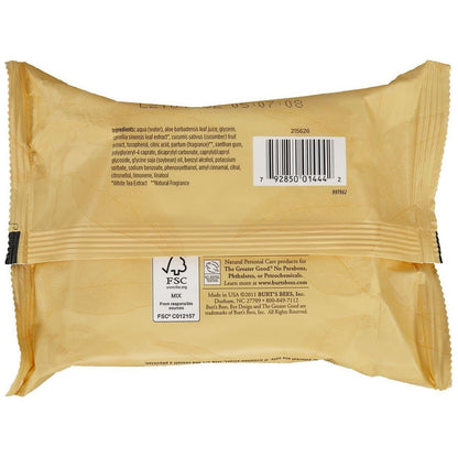 Burt's Bees Facial Cleansing Towelettes with White Tea Extract in a 2-pack, soft textured wipes for gentle facial cleansing.