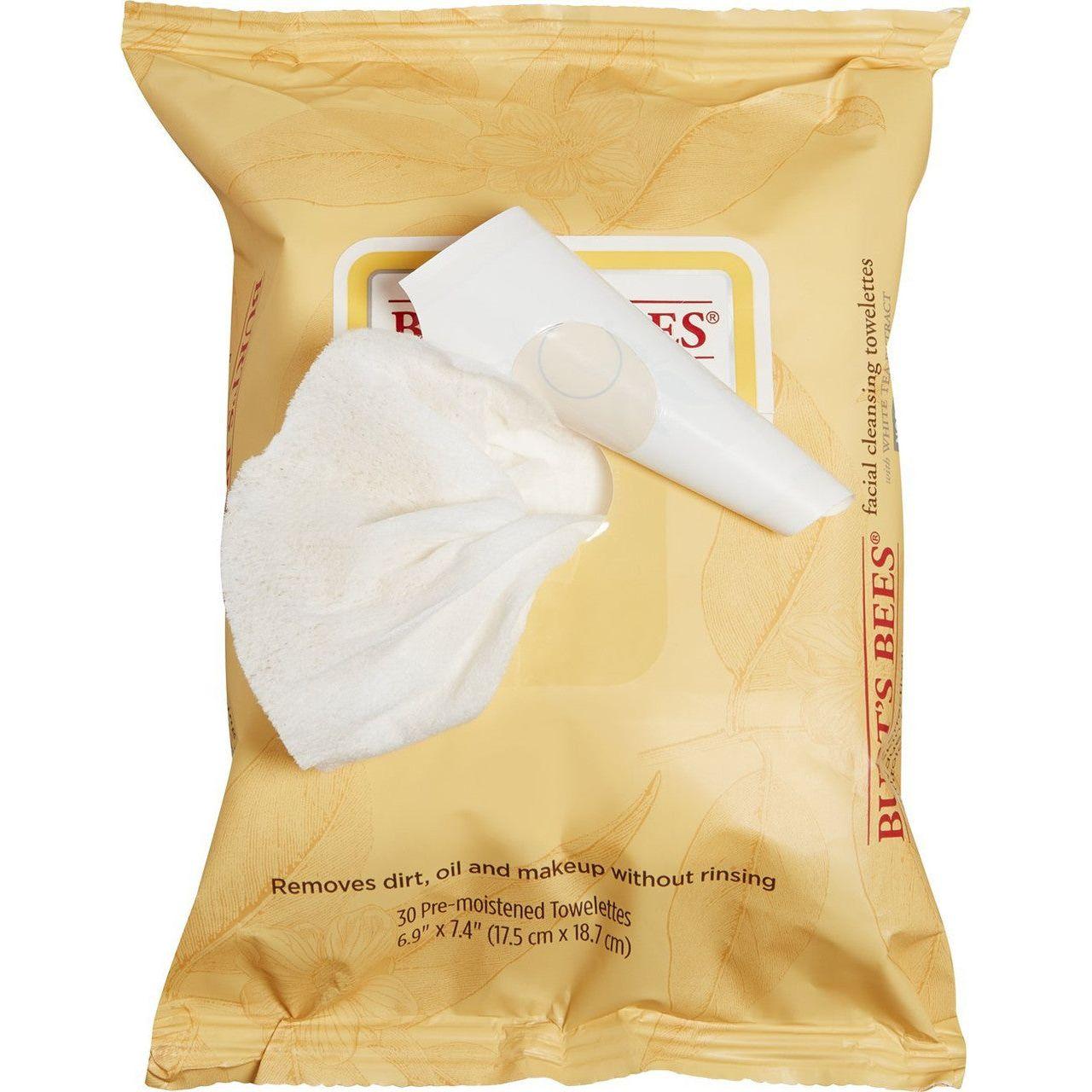 Burt's Bees Facial Cleansing Towelettes with White Tea Extract in a 2-pack, gentle pre-moistened facial wipes for clean skin
