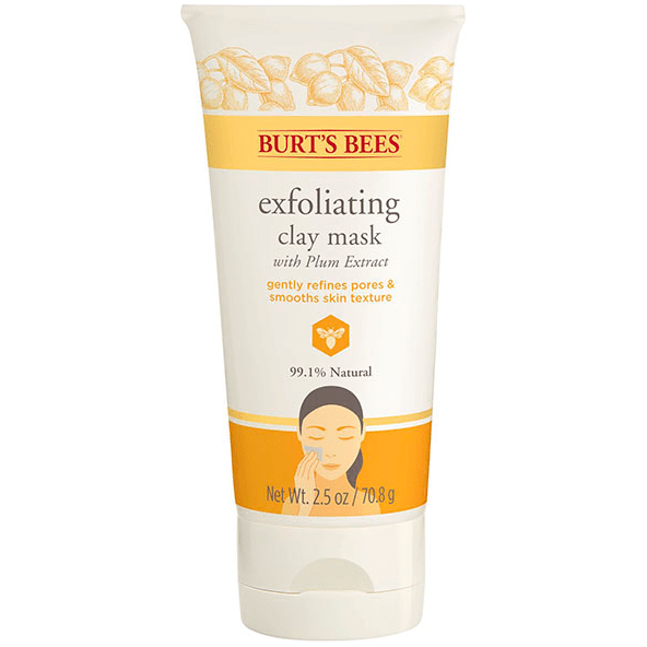 Burt's Bees Exfoliating Clay Facial Mask in 2.5oz jar, natural skincare product with clay and exfoliating ingredients.