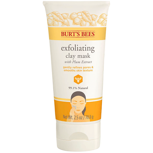 Burt's Bees Exfoliating Clay Facial Mask in 2.5oz jar, natural skincare product with clay and exfoliating ingredients.