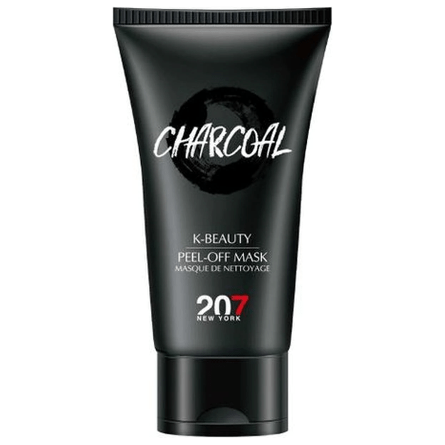 K-Beauty 207 New York Charcoal Deep Peel Off Black Facial Mask in 1 oz jar, showcasing the black peel-off mask with applicator brush.