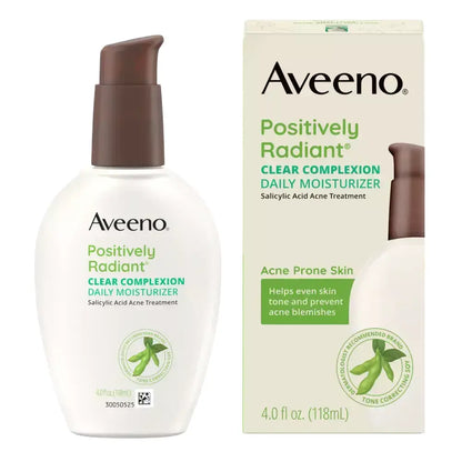 Aveeno Clear Complexion Daily Moisturizer in a 4 oz pump bottle, facial moisturizer from Pasteur Pharmacy with a white pump dispenser.