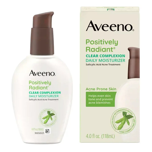Aveeno Clear Complexion Daily Moisturizer in a 4 oz pump bottle, facial moisturizer from Pasteur Pharmacy with a white pump dispenser.