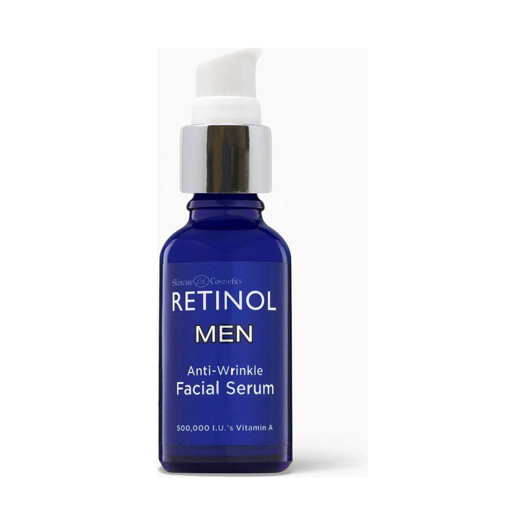 Retinol Men Anti-Wrinkle Facial Serum by Pasteur Pharmacy, showing a sleek bottle of anti-aging skincare product.