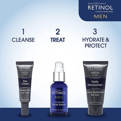 Retinol Men Anti-Wrinkle Facial Serum by Pasteur Pharmacy, close-up of the serum bottle on a clean background.