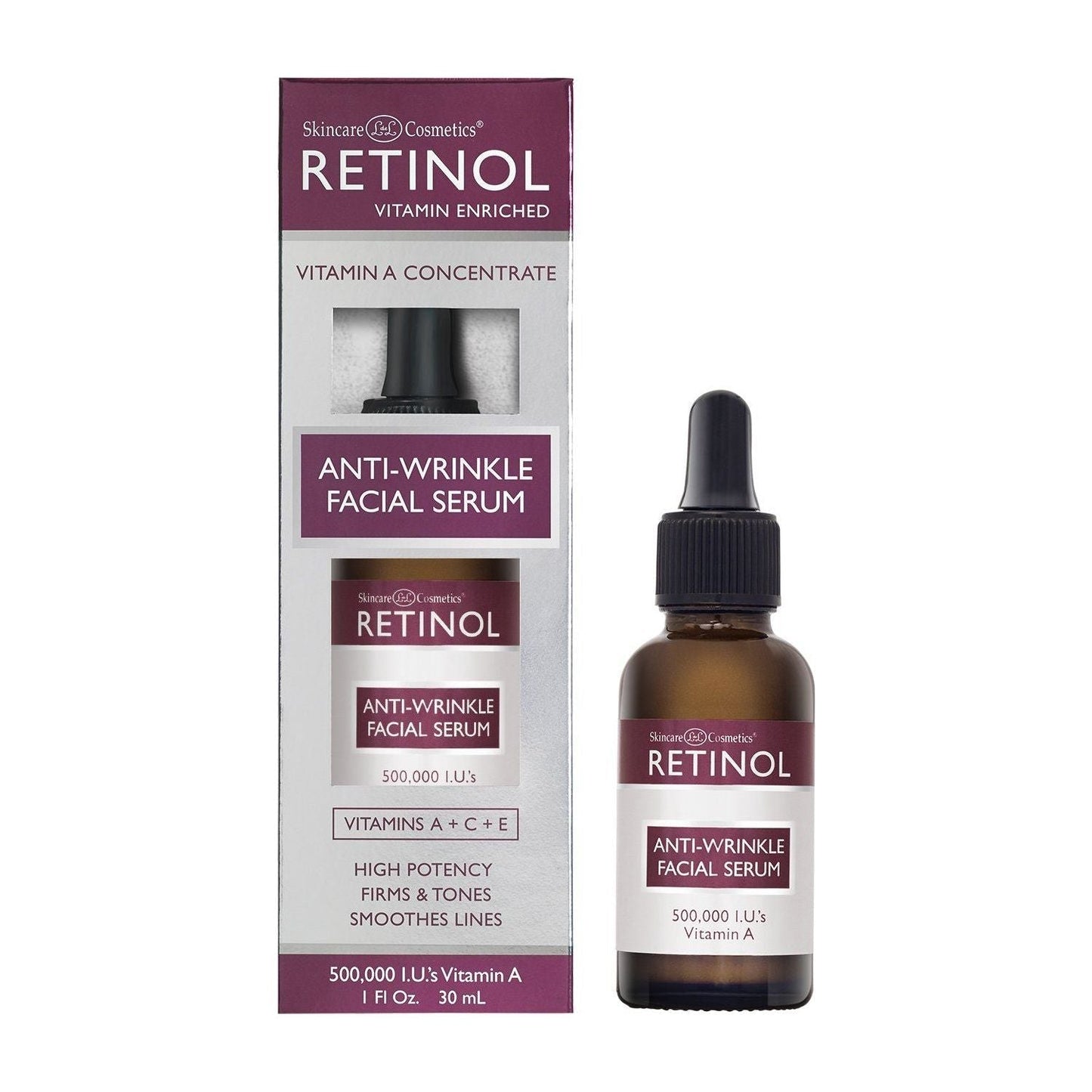 Pasteur Pharmacy Retinol Vitamin A Anti-wrinkle Facial Serum 30ml bottle with dropper for smooth skin and anti-aging benefits.