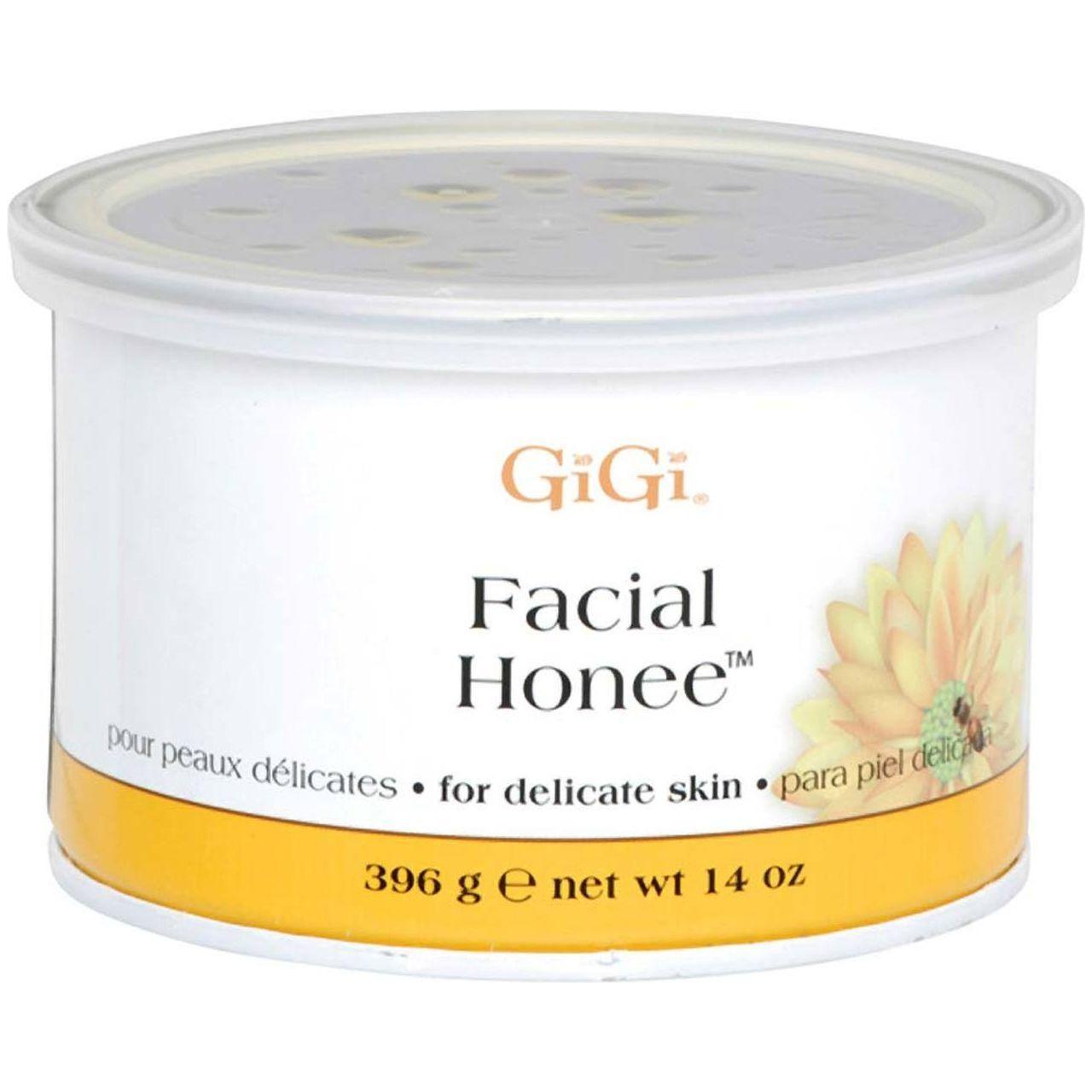 Gigi Gentle Facial Honee 14 oz jar of facial wax by Pasteur Pharmacy, smooth and gentle waxing product for sensitive skin.