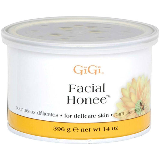 Gigi Gentle Facial Honee 14 oz jar of facial wax by Pasteur Pharmacy, smooth and gentle waxing product for sensitive skin.
