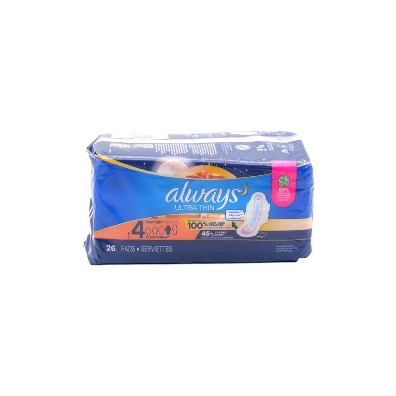 P&G Always Ultra Overnight feminine deodorant in packaging, designed for overnight freshness and protection.