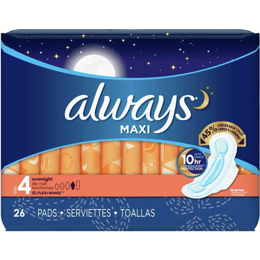 Always Maxis Size 4-6 feminine pads and protectors from Pasteur Pharmacy, showing absorbent pads with leak-proof design.