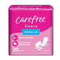 Carefree Acti-Fresh Body Shape Pantiliners Regular Unscented pack showing 20 feminine pantiliners for daily protection.