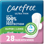 Carefree Ultra Thin Feminine Pads with wings, super long absorbency, 28-count package, designed for reliable protection and comfort
