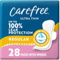Carefree Ultra Thin Regular Feminine Pads with Wings by Pasteur Pharmacy, 28-count pack showing the product packaging.
