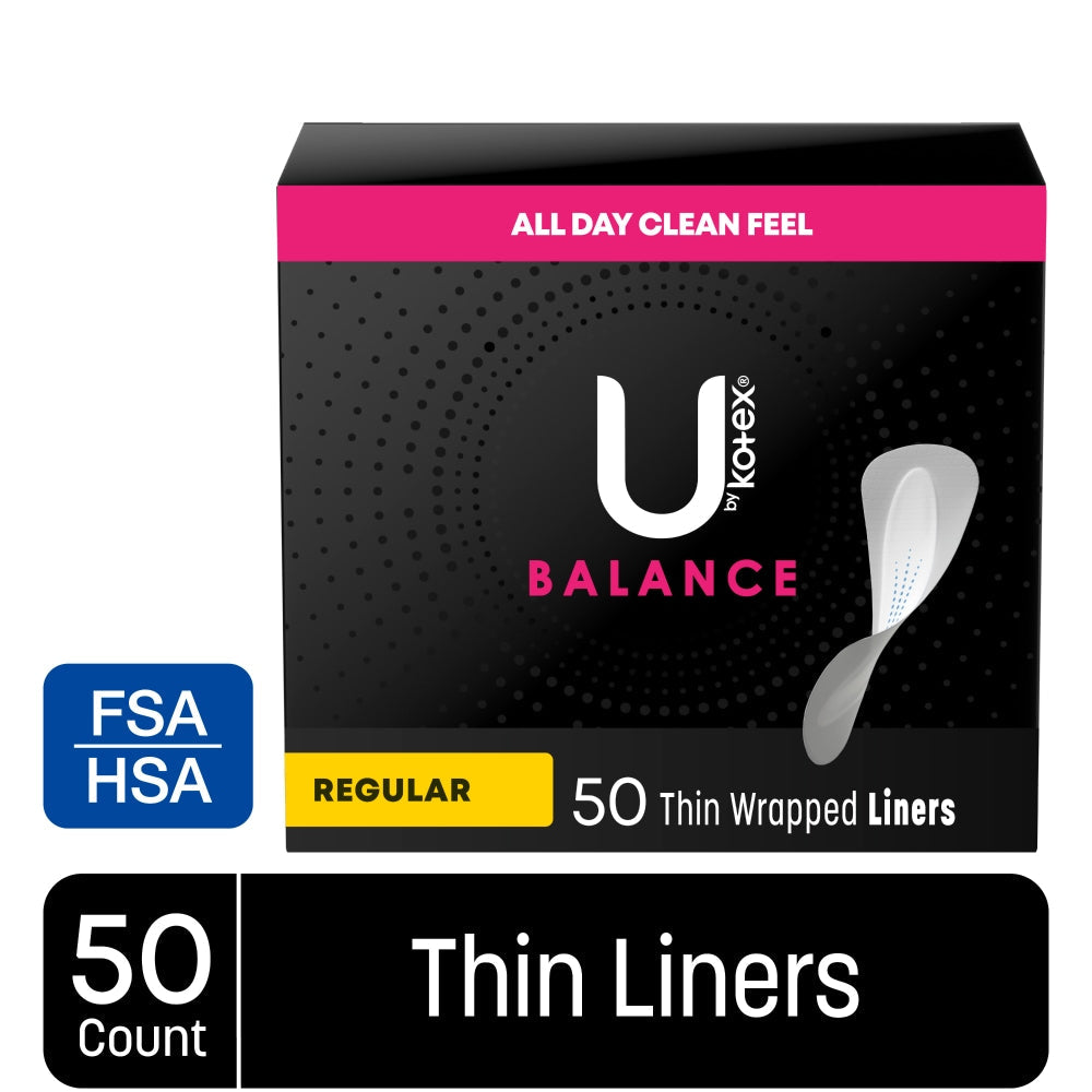 U by Kotex Balance Daily Liners Thin Regular, feminine pads and protectors, 50 count, discreet and comfortable for everyday wear.