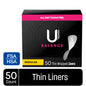 U by Kotex Balance Daily Liners Thin Regular, feminine pads and protectors, 50 count, discreet and comfortable for everyday wear.