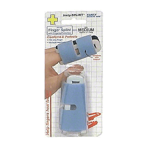 Family Flents Insty Splint for finger support and protection, medium size, from Pasteur Pharmacy, used for finger injury relief.