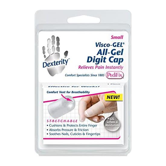 Small PediFix Visco Gel Finger Protection Digit Cap from Pasteur Pharmacy, designed to protect and cushion finger tips.