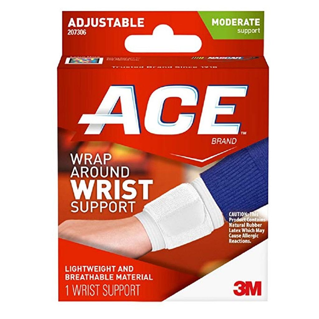 Adjustable Ace Wrap Around Wrist Support by Pasteur Pharmacy, shown wrapped around a wrist for support and stabilization.