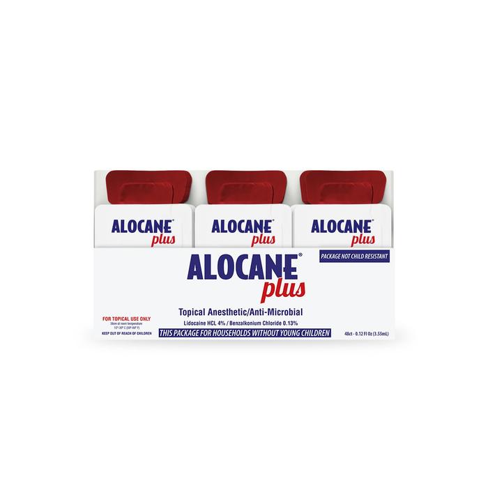 ALOCANE+ topical anesthetic cream in 48 single-use packets, first aid product for numbing skin, by Pasteur Pharmacy.
