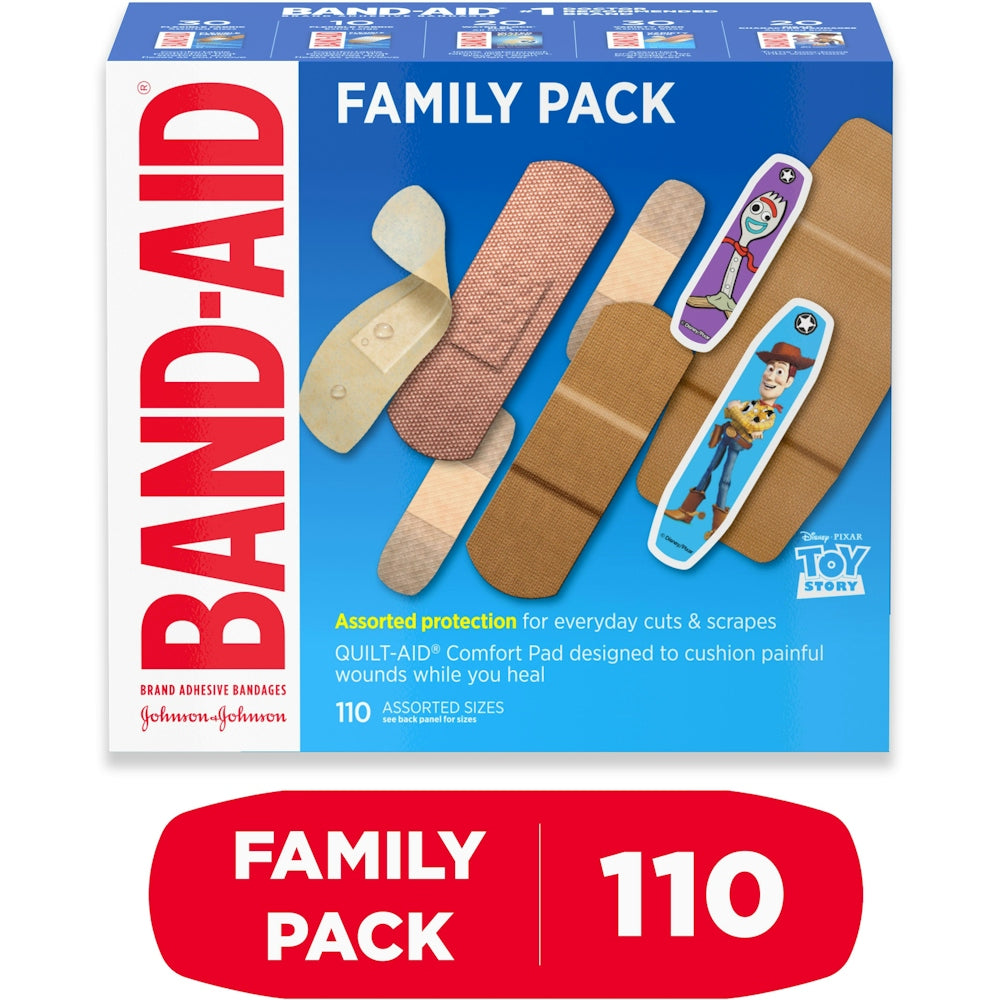 Assorted Band-Aid Brand adhesive bandage family pack with various sizes and designs for first aid use, from Pasteur Pharmacy.