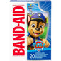 Assorted Paw Patrol adhesive bandages from Band-Aid Brand, first aid supplies with colorful cartoon character designs for kids.