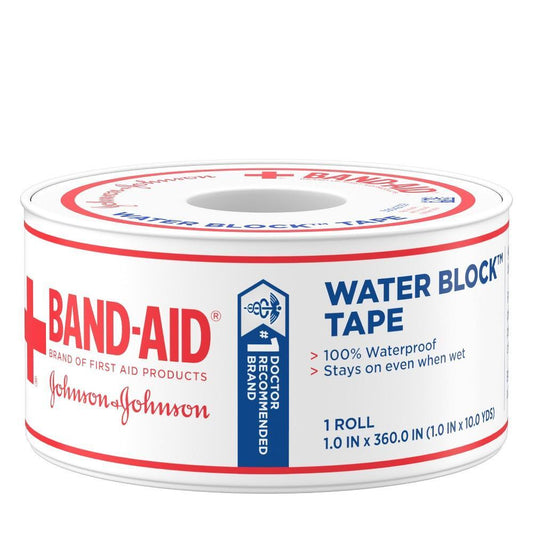 Band-Aid Brand Water Block First Aid Tape on a roll, waterproof medical tape for wound protection by Pasteur Pharmacy.