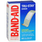 Box of 40 Pasteur Pharmacy Band Aid Tru-Stay All One Size sheer adhesive bandages for minor cuts and scrapes.