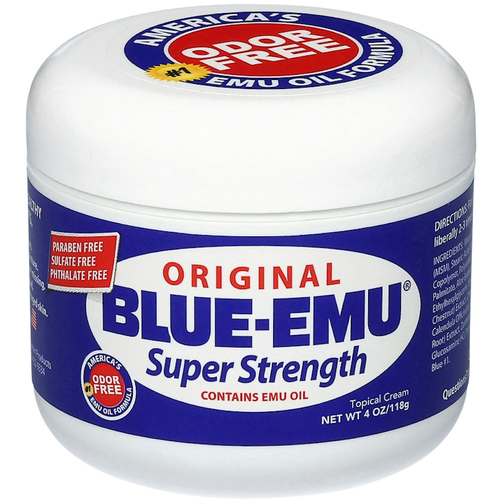 Blue-Emu Super Strength Pain Relief Cream with Emu Oil, odor-free, deep penetrating, 4 oz, first aid topical pain relief by Pasteur Pharmacy