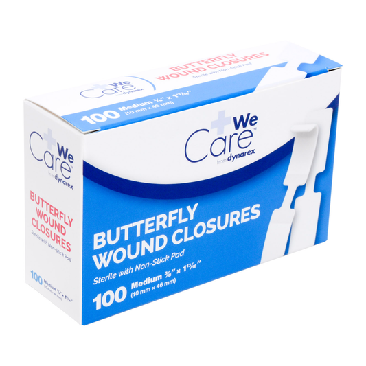 Medium butterfly wound closures by Pasteur Pharmacy for first aid, 100-pack, adhesive strips for minor cuts and injuries.