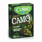 Curad Kids adhesive bandages with green camouflage design, 3/4 inch by 3 inches, for children's first aid needs.