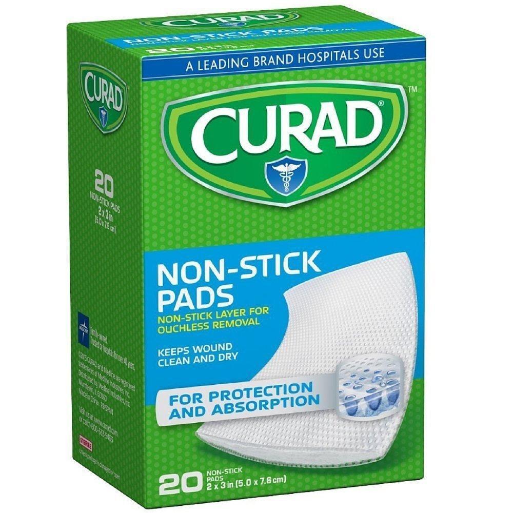 Pasteur Pharmacy Curad Non-Stick Pads 2x3 inch for wound care, sterile first aid dressings with non-stick surface.